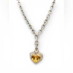 Judith Ripka Sterling Silver Citrine Heart Pendant Necklace 925 Thailand